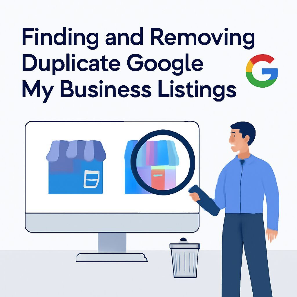 Image depicting the process of identifying and deleting duplicate Google My Business listings.